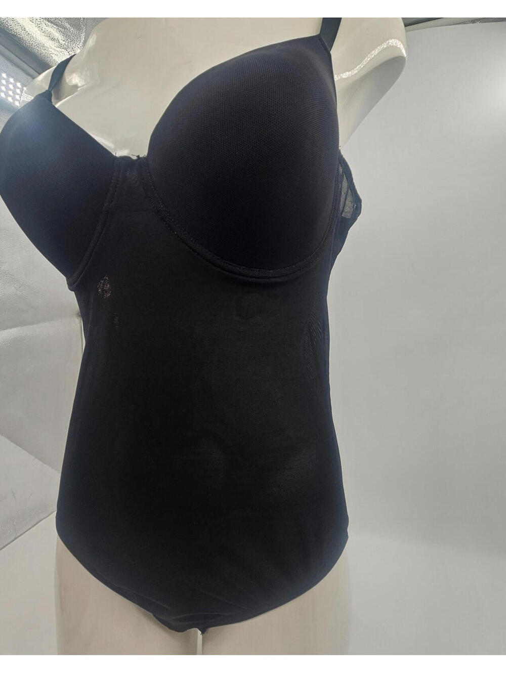 Delta Burke Black Sheer Control Lingerie Bodysuit 2X Underwire Light Paddng Sexy
